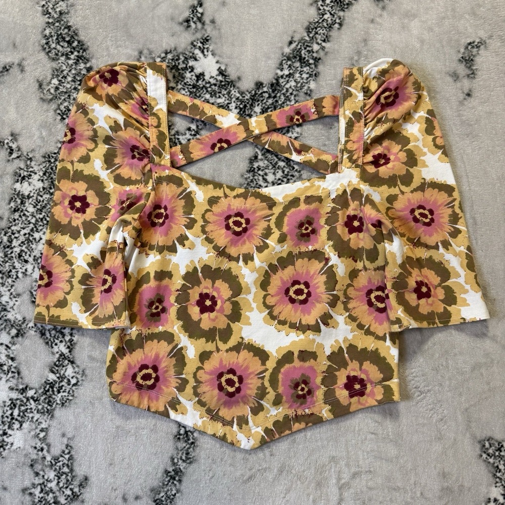 Free People Top Womens‎ Size M Multicolor Combo Floral Print Give Me More Crop